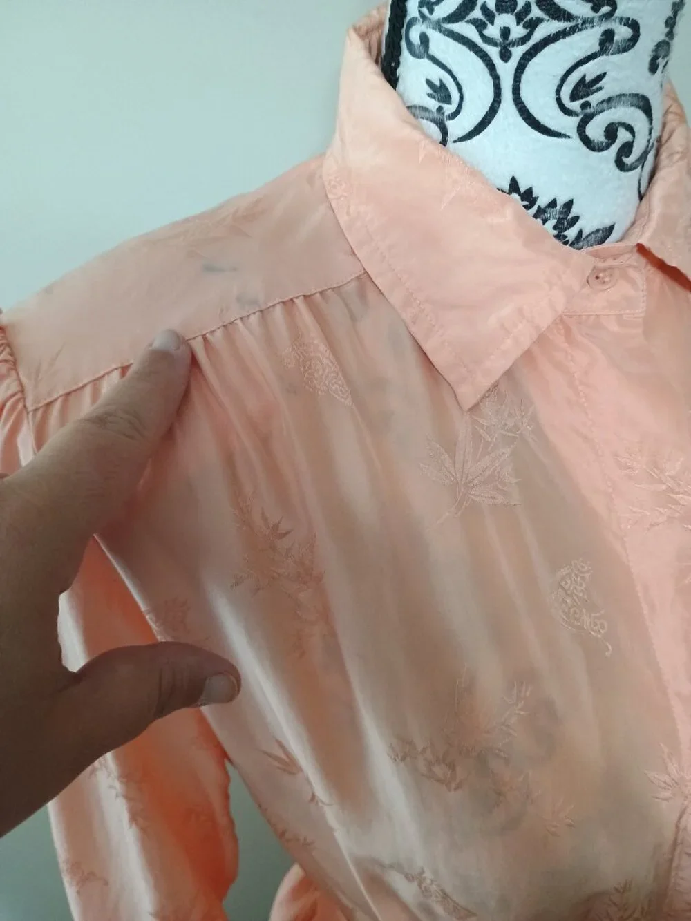 Vintage CASI Silk Jaquard Midi Dress Size 12 Peach with Pockets